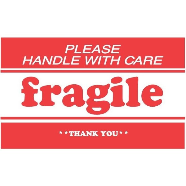 Decker Tape Products Label, DL1271, FRAGILE PLEASE HANDLE WITH CARE THANK YOU, 2" X 3" DL1271